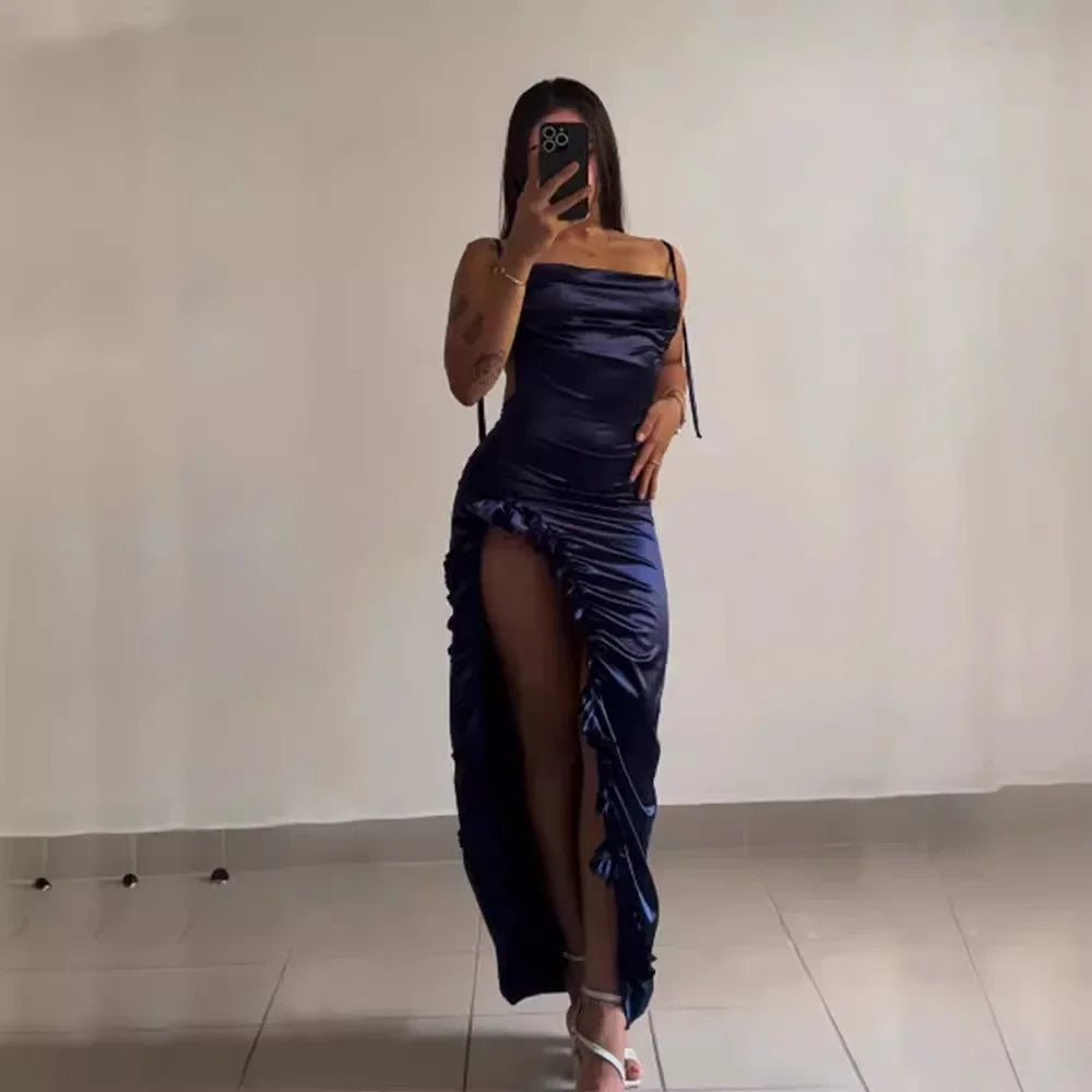 Robe longue plissée à lacets pour femmes