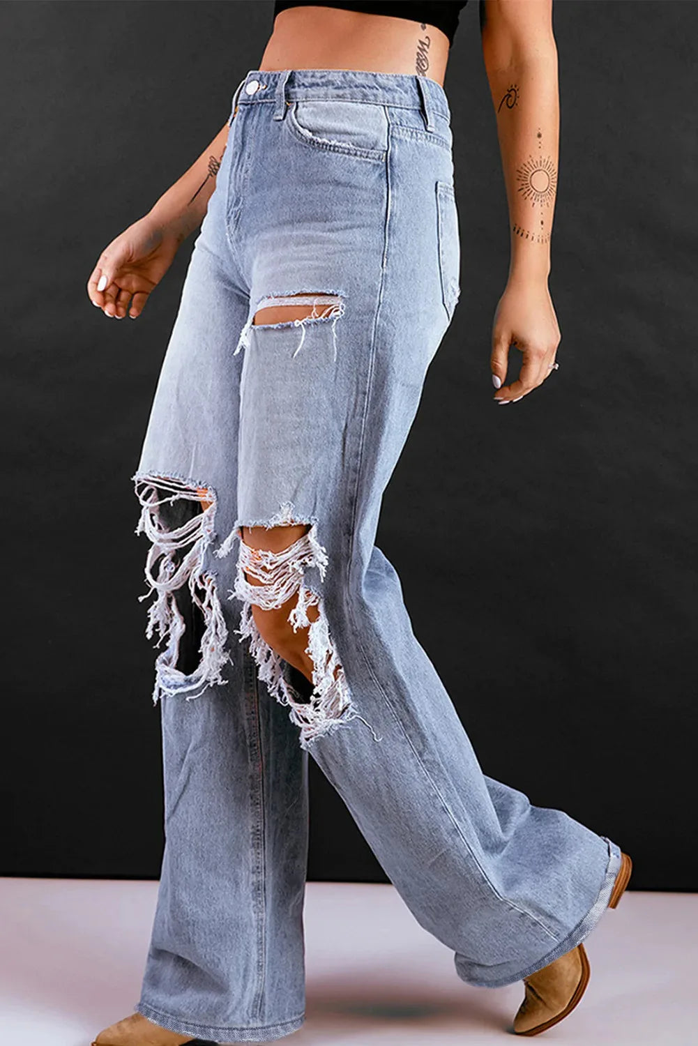 Jean ample taille haute à jambes larges pour femmes