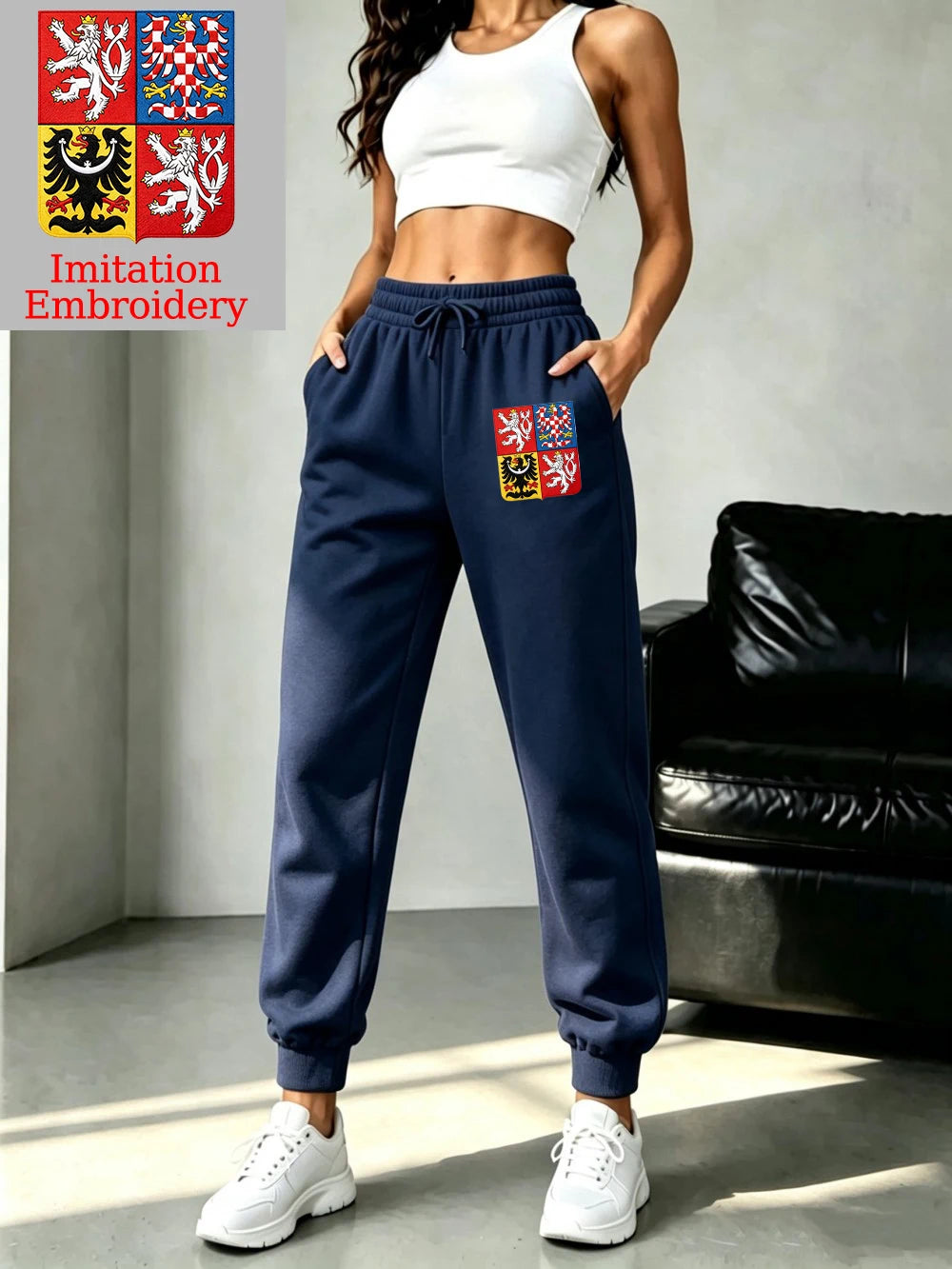 Pantalon de jogging décontracté en molleton avec emblème de la République tchèque pour femmes