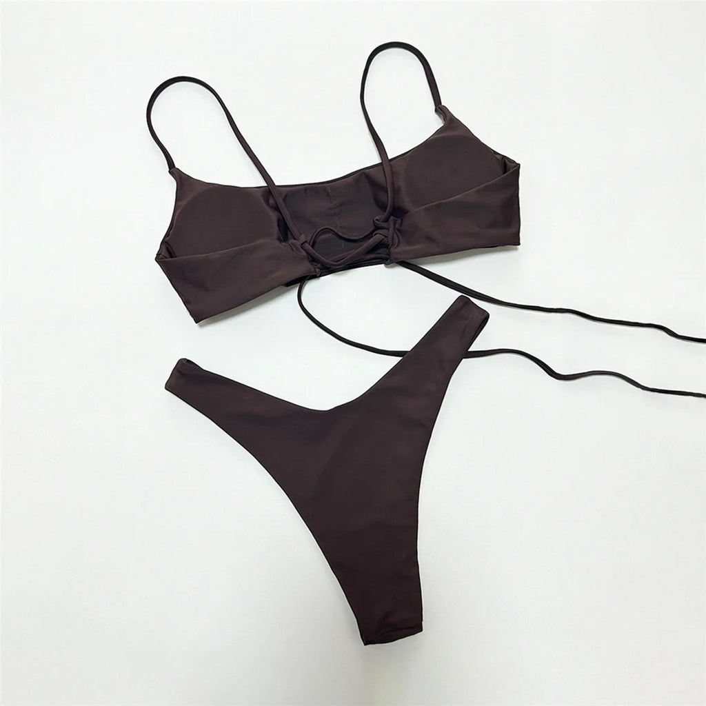 Maillot de bain brésilien deux pièces à lacets pour femmes