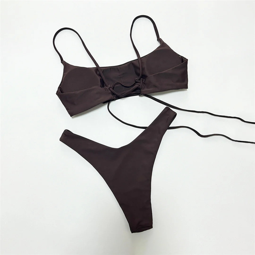 Maillot de bain brésilien deux pièces à lacets pour femmes