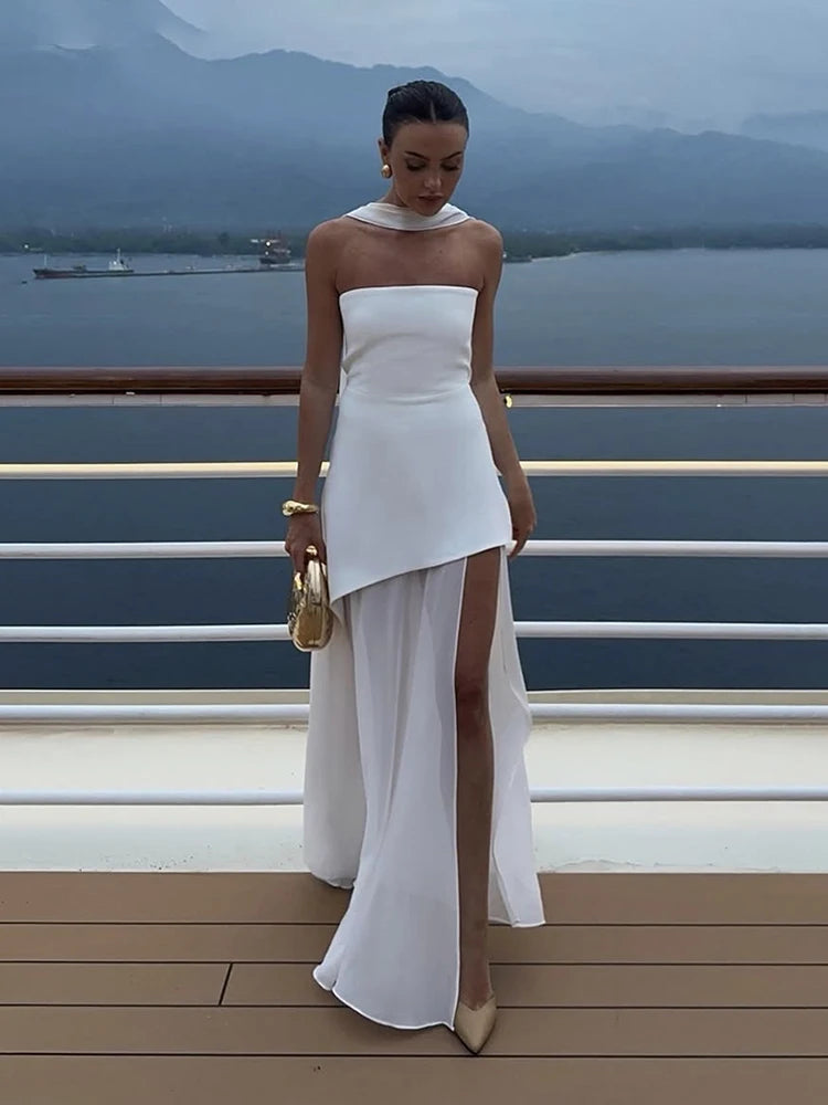 Robe longue en ruban sans bretelles pour femmes