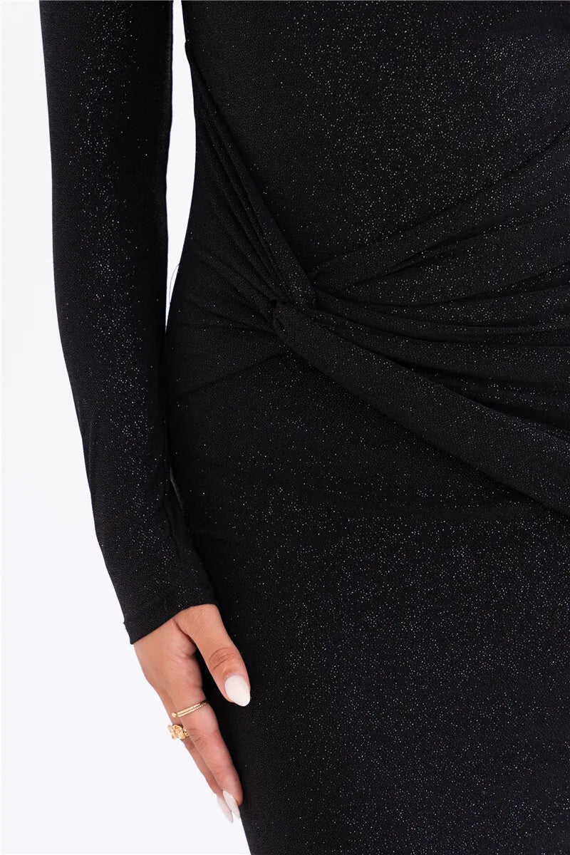 Robe longue sexy à manches longues et paillettes pour femmes