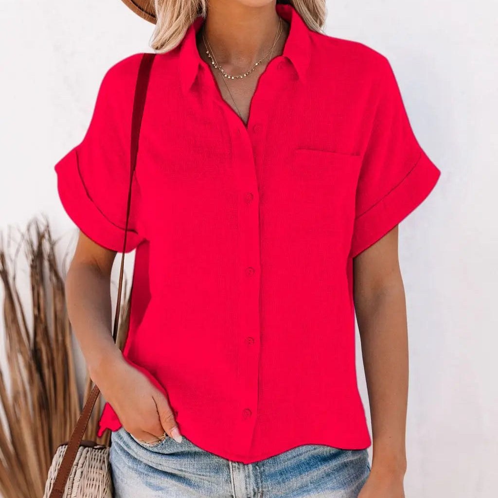 Chemise en coton et lin et manches courtes pour femmes