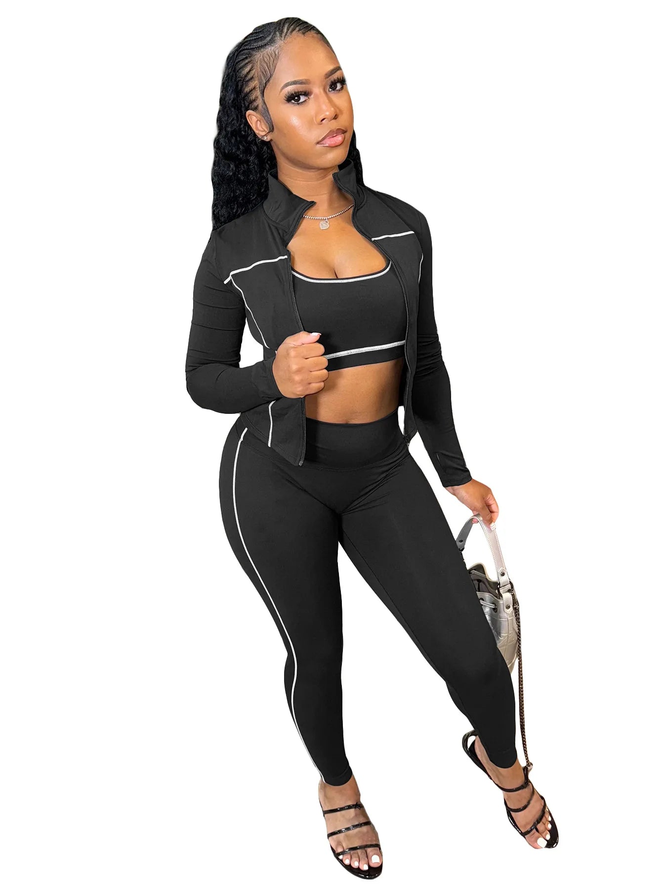 Ensemble 3 pièces  veste à manches longues + gilet + pantalon Long pour femmes