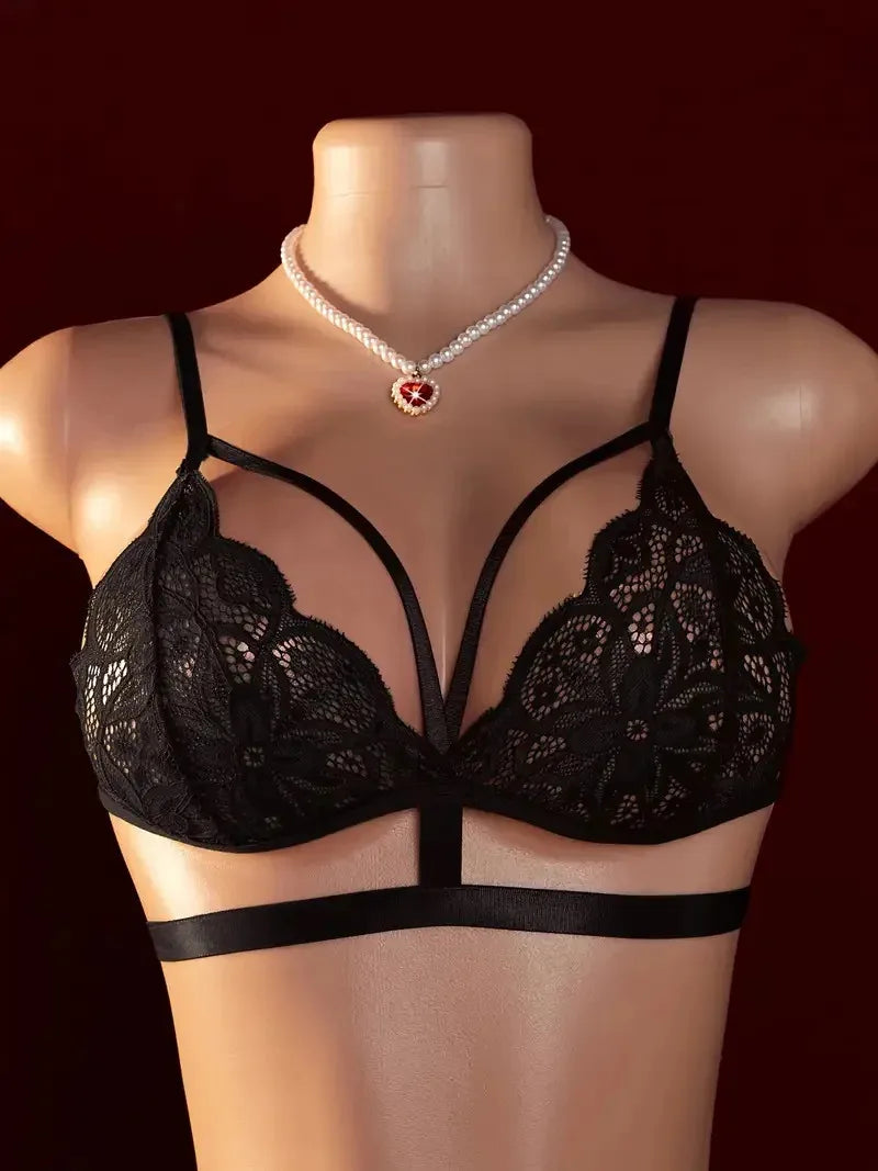 Ensemble de soutien-gorge ouvert en dentelle transparente pour femmes