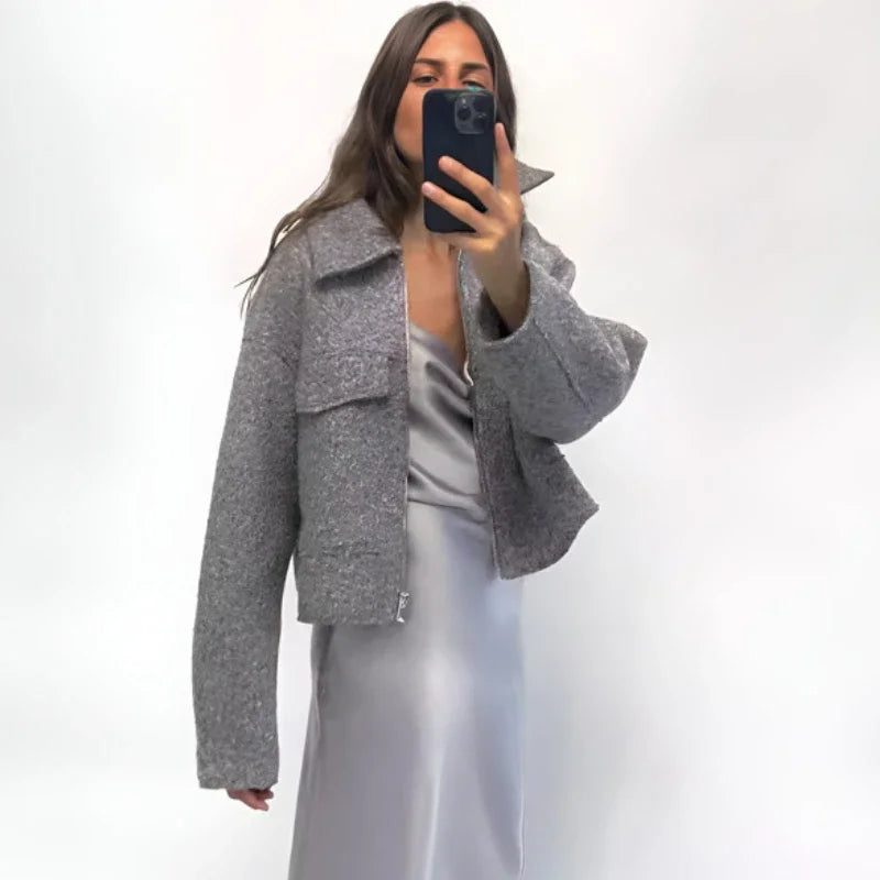 Manteau en laine avec fermeture éclair de luxe pour femmes