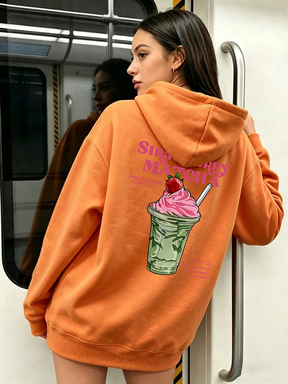 Sweat à capuche imprimé fraise et matcha pour femmes