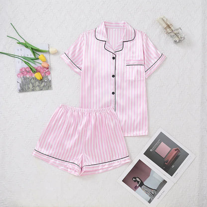Pyjama Satin Rayé Femme – Chemise Chic et Short Assorti