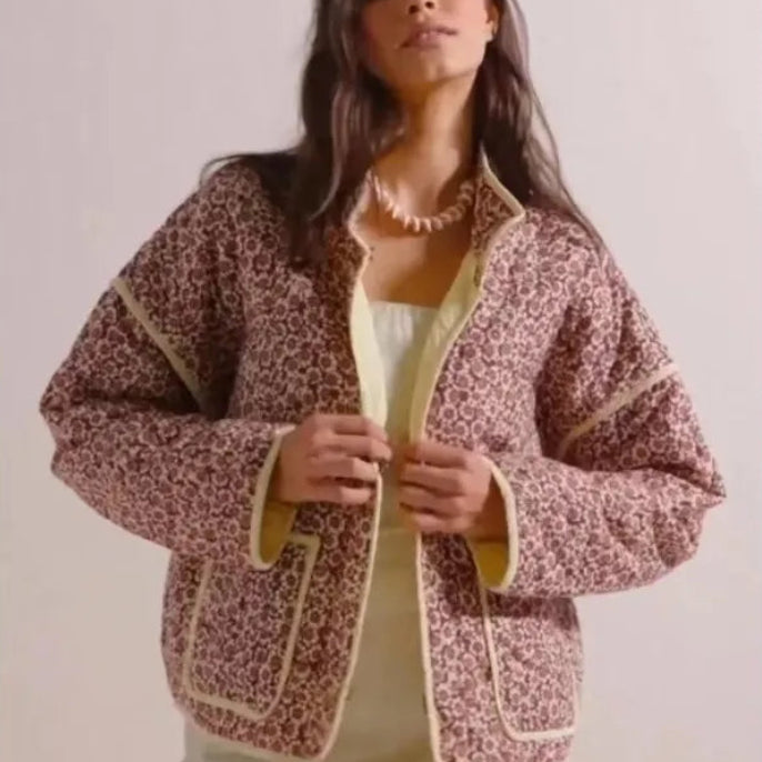 Veste en coton à imprimé floral vintage pour femmes