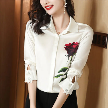 Chemise Blanche Femme – Manches Longues et Imprimé