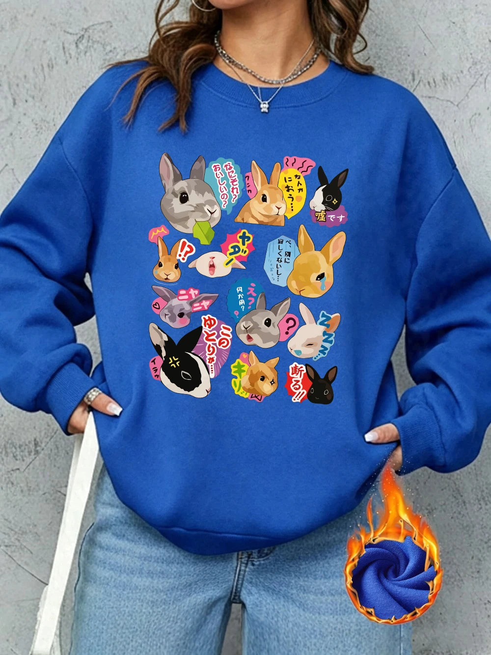 Sweat-shirts à imprimés lapins japonais pour femmes