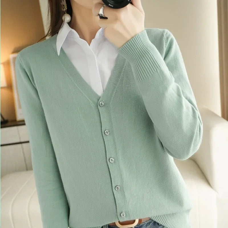 Cardigans à simple boutonnage et col en v pour femmes