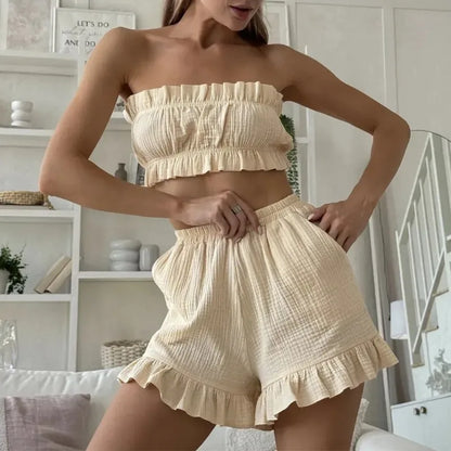 Ensemble Imprimé 2 Pièces Femme – Bustier et Short à Volants