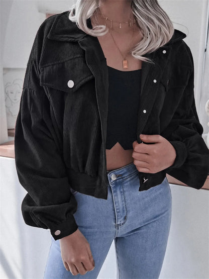 Veste Courte en Velours Côtelé Femme – Manches Lanterne