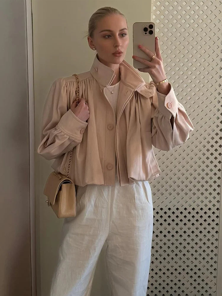 Veste courte tendance à col montant pour femmes