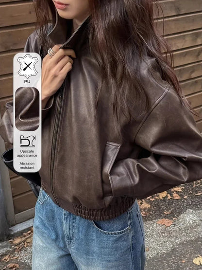Veste Similicuir Femme – Revers et Manches Longues