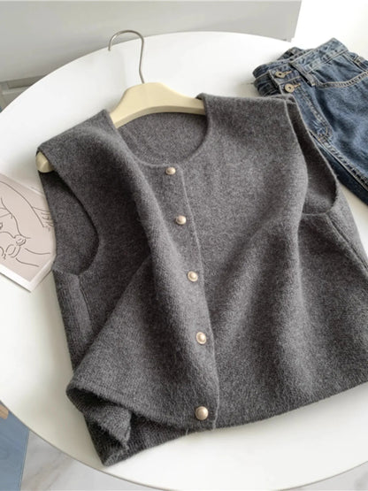 Pull Sans Manches Femme – Maille Unie et Boutons