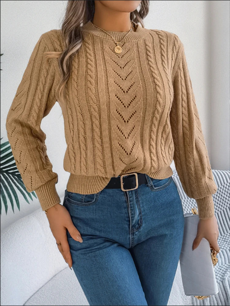 Pull Ajouré Femme – Maille Torsadée et Manches Lanterne