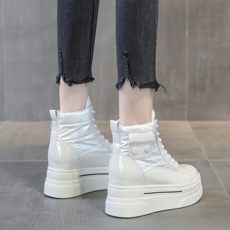 Bottines de neige en cuir de vache véritable pour femme