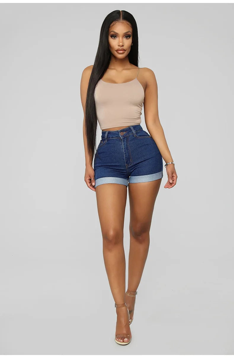 Shorts en jeans taille frisé pour femmes