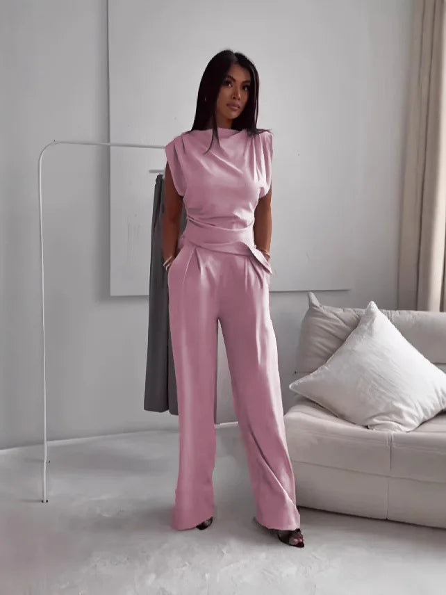 Ensemble 2 Pièces Femme – Haut Asymétrique et Pantalon Large