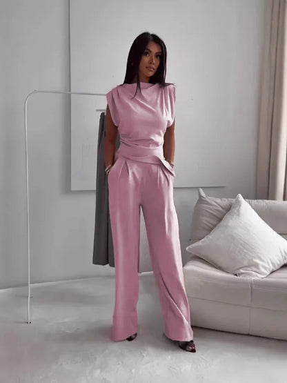 Ensemble 2 Pièces Femme – Haut Asymétrique et Pantalon Large