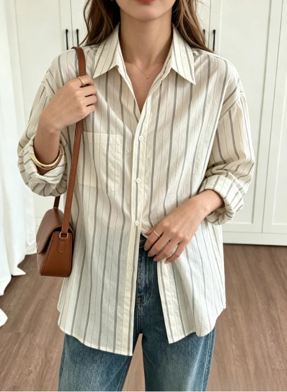 Chemisier Rayé Femme – Léger et Col à Revers