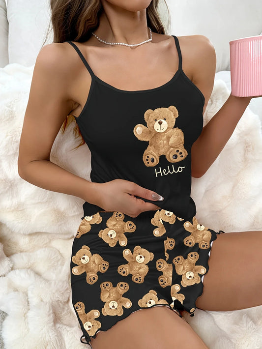 Pyjama d’Été Femme – Imprimé Ours Kawaii