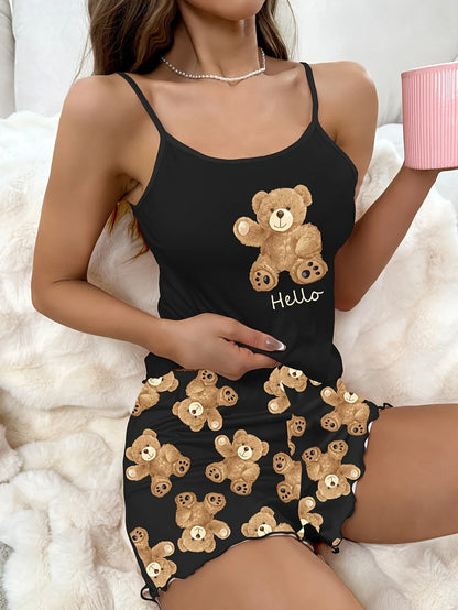 Pyjama d’Été Femme – Ours d’Amour, Haut Court et Short