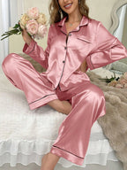 Pyjama luxueux en Satin à manches longues pour femmes
