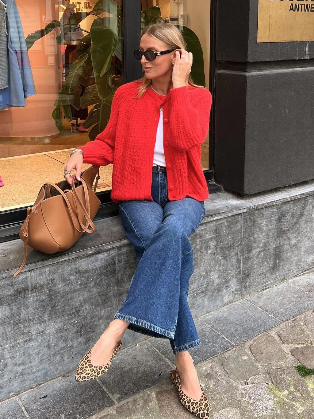 Cardigan à col rond et simple boutonnage pour femmes