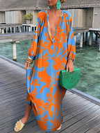 Robe longue imprimée à manches longues pour femmes