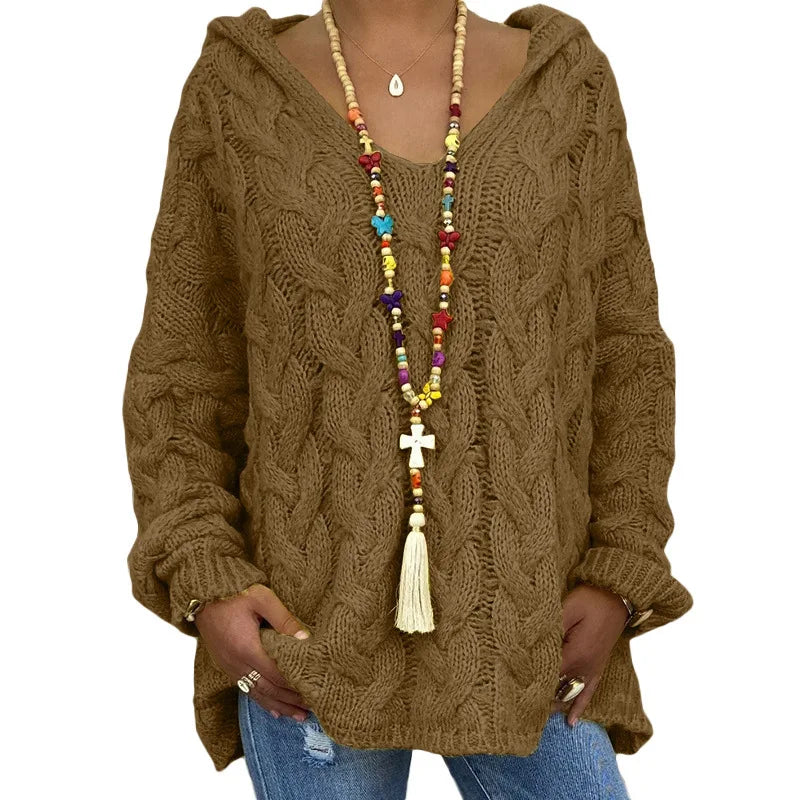 Pull torsadé tricoté de couleur pure pour femmes