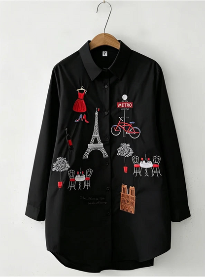 Chemisier Blanc Femme – Broderie Tour Eiffel