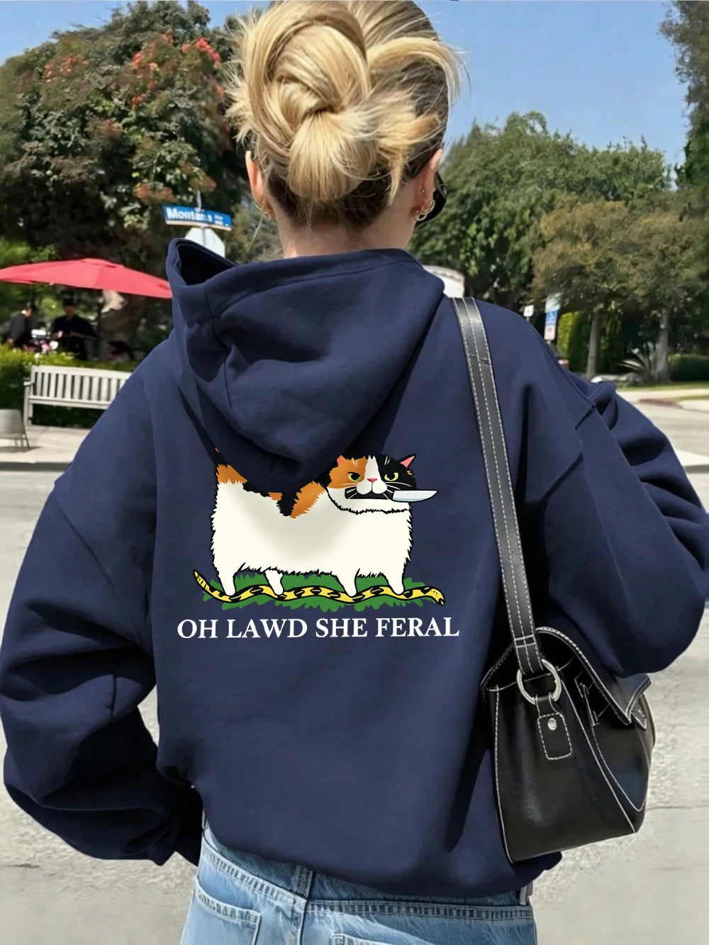 Sweat à capuche imprimé motif chat, couteau et serpent pour femmes