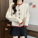Cardigan court en maille à col rond pour femmes