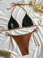 Ensemble maillot de bain deux pièces en simili cuir pour femmes