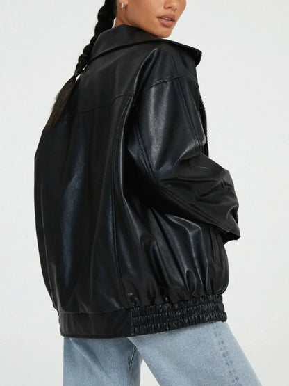 Veste Femme Effet Cuir PU – Style Urbain