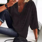 T-shirt à col U et manches trois-quarts pour femmes