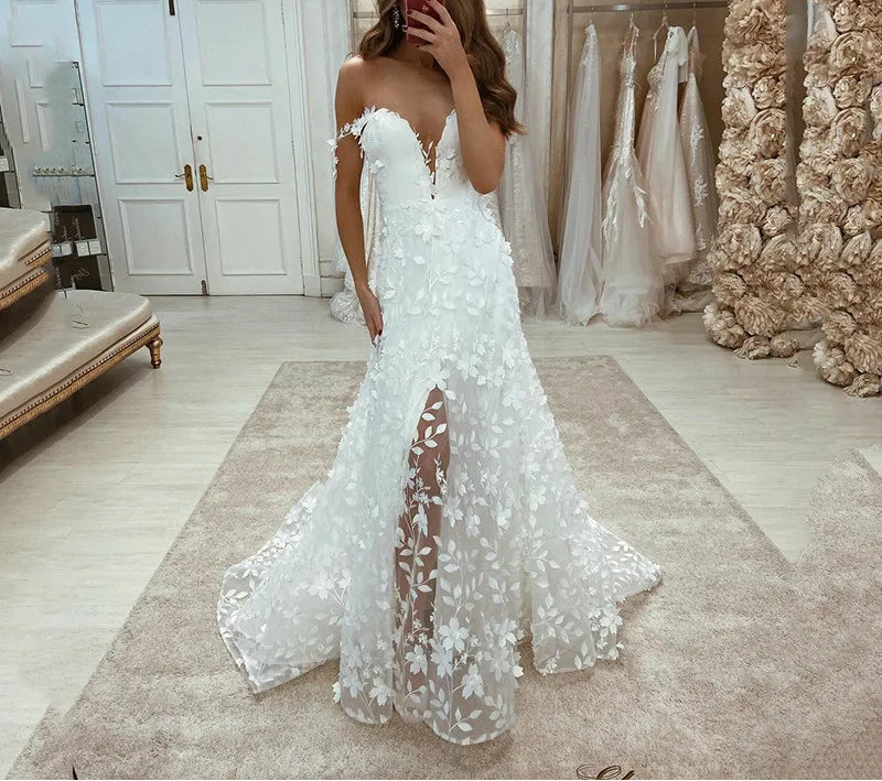 Robe de mariée princesse élégante à épaules dénudées pour femmes