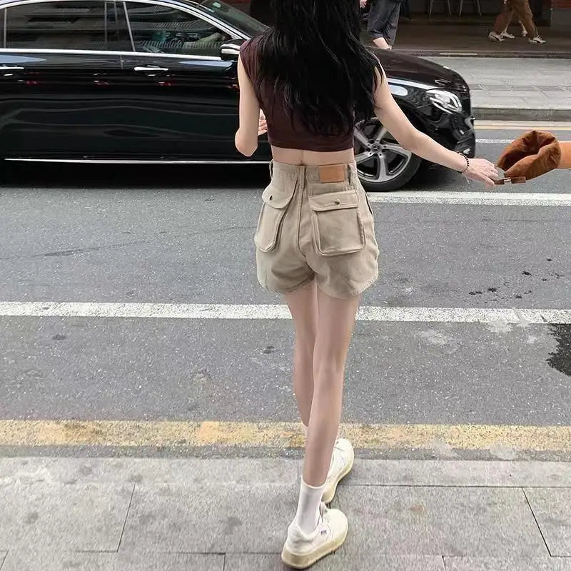 Short cargo en jean jaune pour femmes