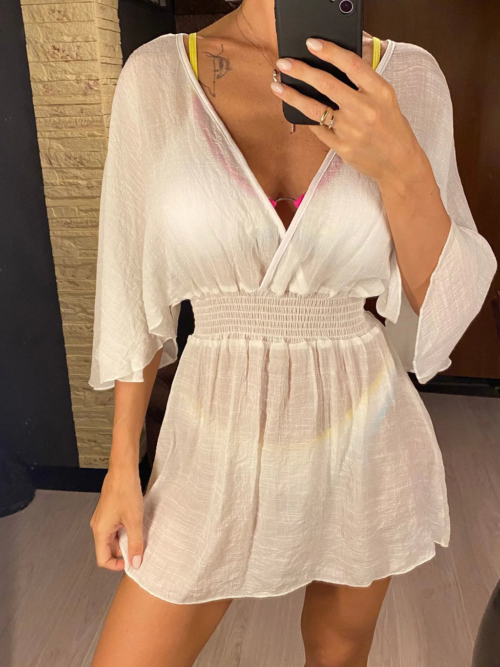 Robe de plage sexy en mousseline de soie, col en V pour femmes