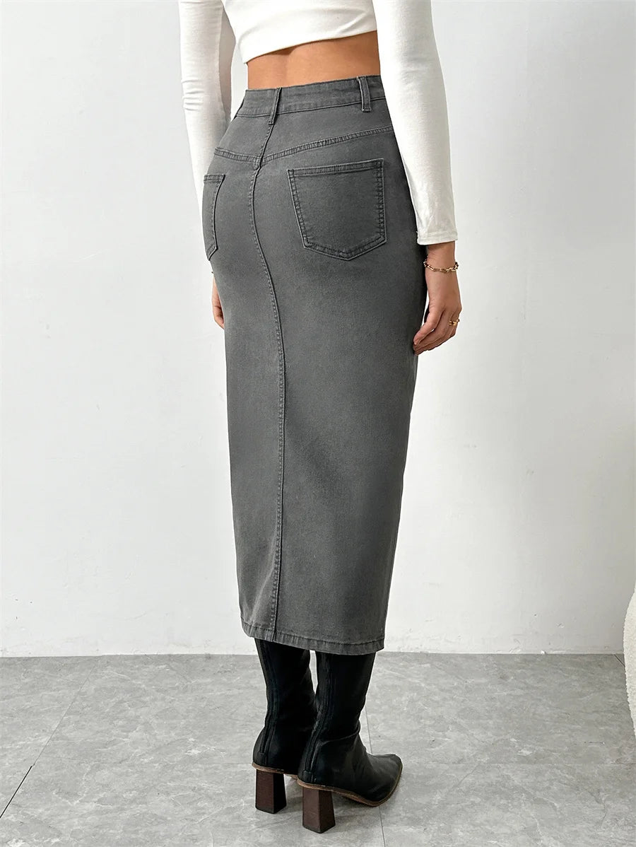 Jupe moulante droite vintage en jean pour femmes