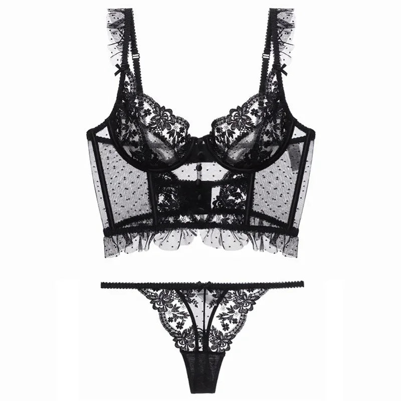 Ensemble de lingerie soutien-gorge d'été en dentelle fine et respirante et string pour femmes