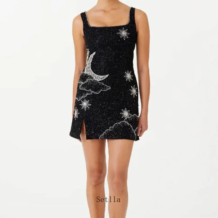 Mini robe à bretelles imprimée à paillettes pour femmes