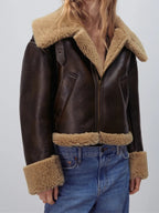 Manteau en faux cuir d(agneau pour femmes