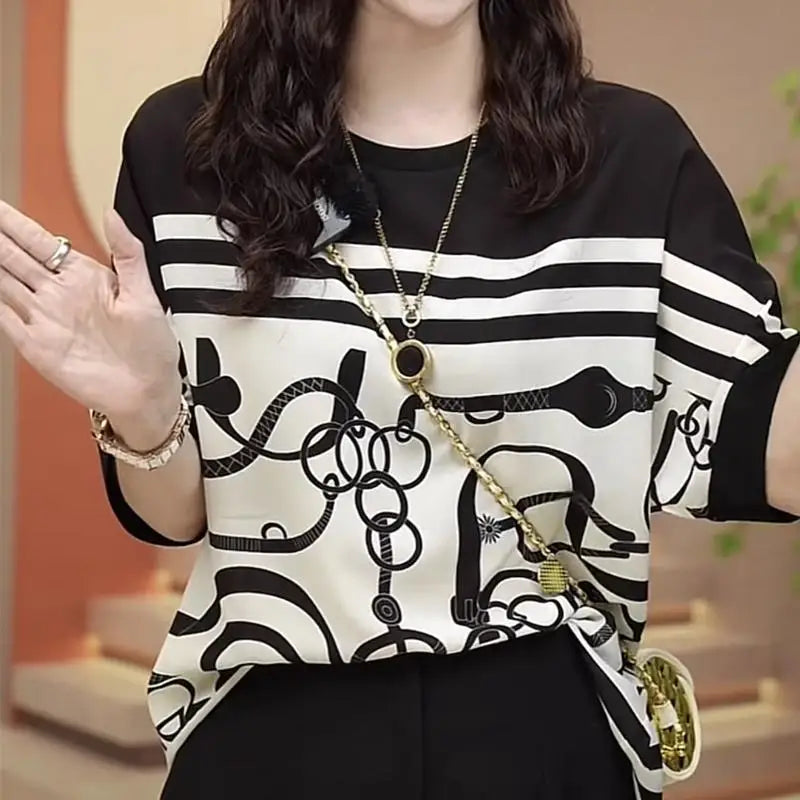 Pull à col rond imprimé à rayures pour femmes