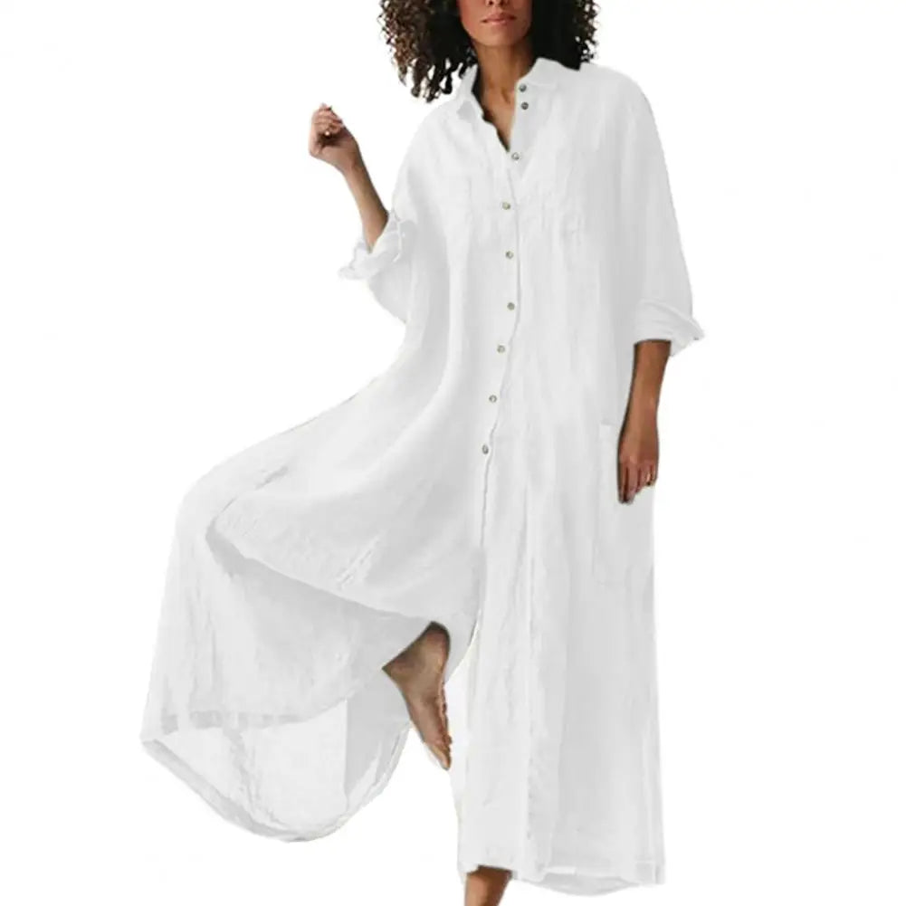 Combinaison ample vintage en coton et lin pour femmes