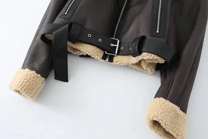 Veste Courte Motard Femme – Effet Cuir d’Agneau